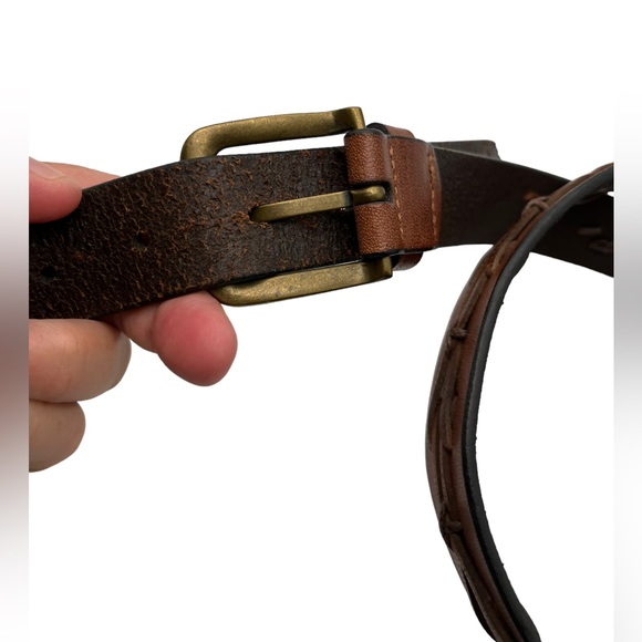Vintage Brown Leather Belt Men XL 44/110 Western Style Hand Stitched Design Boho - Picture 6 of 12